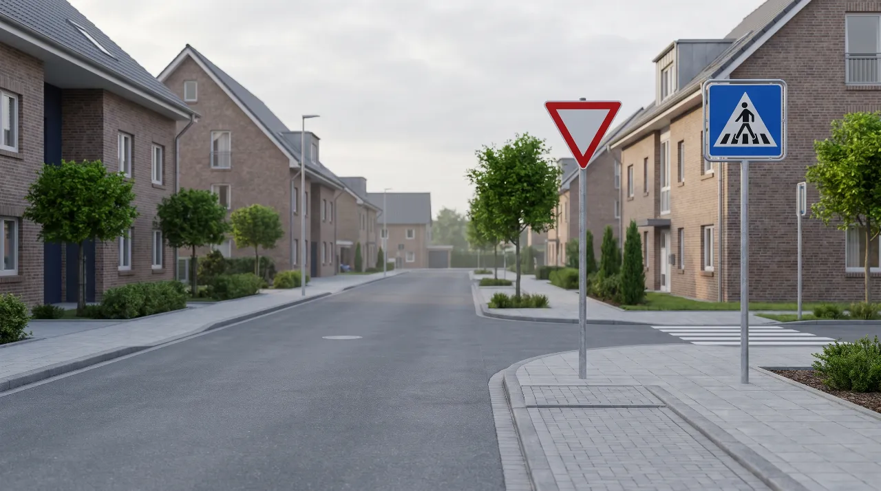 Gepflegte Verkehrszeichen entlang einer kommunalen Straße